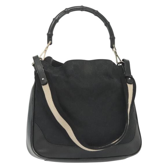 GUCCI Bamboo GG Canvas Hand Bag Black Silver 001 001 - Picture 1 of 16